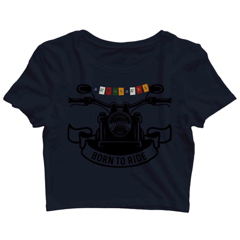 Biker Travel Wanderlust LADAKH FLAG ON BIKE Custom Printed Graphic Design Crop Top T-Shirt for Women